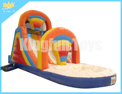Wet inflatable water slide with pool