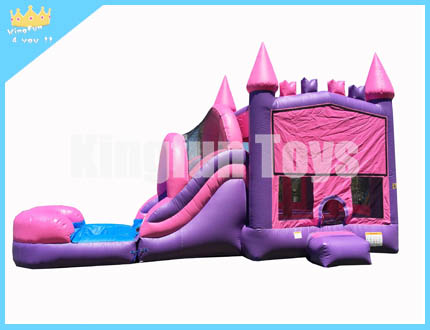 Pink water slide with castle